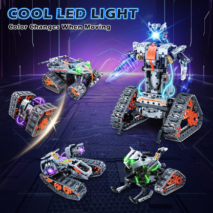 HiWEEGO Technik Roboter Bausatz 5-in-1 mit LED, RC und App