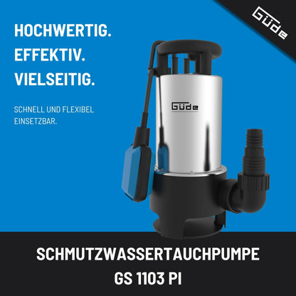 Güde Schmutzwassertauchpumpe GS 1103 PI, 1100 W, 20.000 l/h