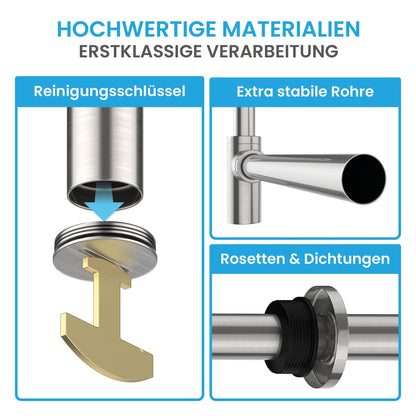 Bächlein Design Siphon Universal für Waschbecken, Edelstahl gebürstet