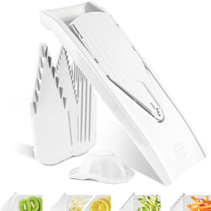 Börner Gemüsehobel V1 Starter Set – V-Hobel mit 4 Einsätzen, Weiss: Fruchthalter und Edelstahlklinge