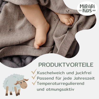 MIRARI Babydecke Merino Wolle Neugeborene Winter 75x100 cm