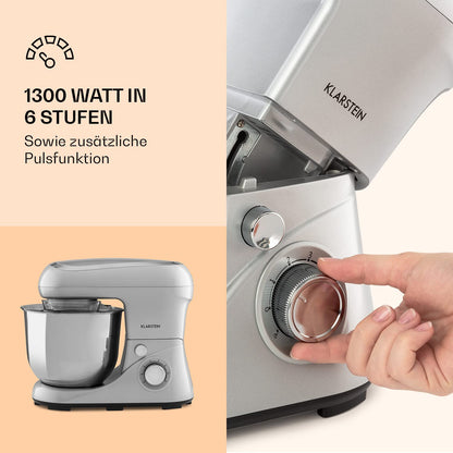 Klarstein Knetmaschine Küchenmaschine 1300W - 5L Schüssel