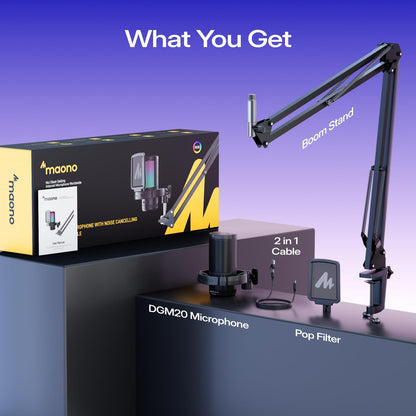 MAONO DGM20S USB Gaming Mikrofon mit Galgenarm und Popfilter