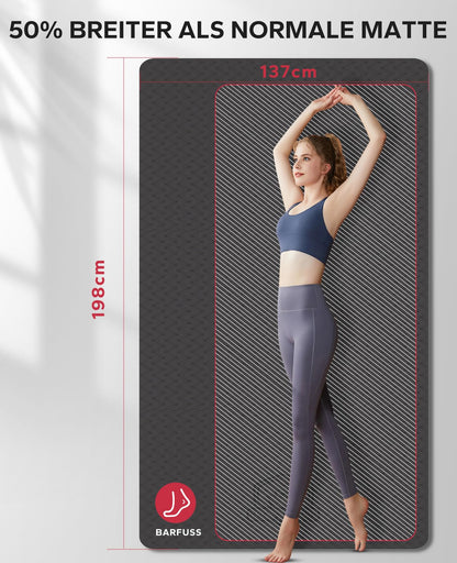 HAPBEAR Yogamatte XXL rutschfeste Fitnessmatte - TPE Schwarz