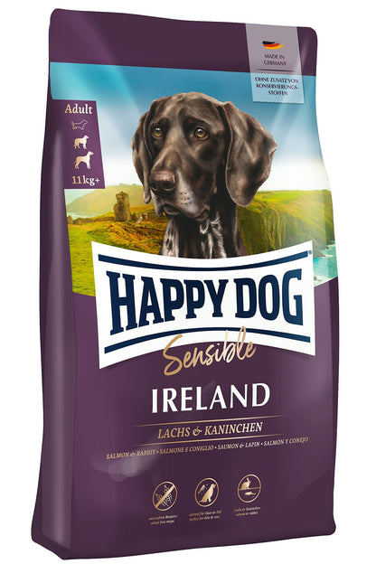 Happy Dog Sensible Ireland M Trockenfutter – Lachs, Kaninchen 12.5kg. Braune Kroketten für ausgewachsene Hunde mittlerer Rassen mit Sensibilitäten.