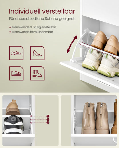 VASAGLE LBC035W01 Schuhschrank 4 Klappen, Schneeweiss
