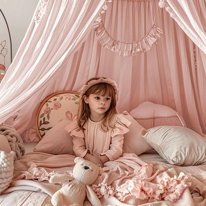 Ginkago Betthimmel Baldachin für Kinderzimmer und Babybett Blassrosa