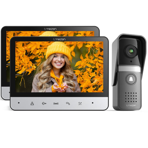 TMEZON Video Türsprechanlage 4-Draht - 2x 7 Zoll Monitor für 1 Familie. Zwei rechteckige, schwarze Monitore zur Video-Kommunikation und Türöffnung.