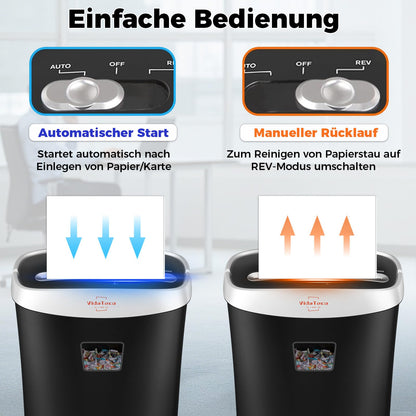 VidaTeco Aktenvernichter Kreuzschnitt P-4, 10 Blatt, 15 L Behälter