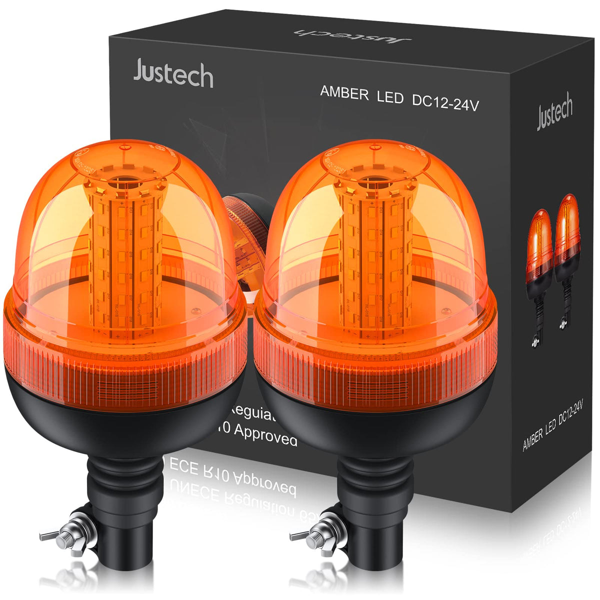 Justech LED Rundumleuchte Amber 12V/24V Warnleuchte 2er-Set ECE R10 mit klarer Kunststoffabdeckung