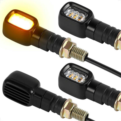 evermotor Mini LED Blinker Motorrad E-geprüft 12V Retro 4 Stück IP67, rechteckig, Bernsteinlicht