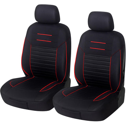 Upgrade4cars Autositzbezüge Vordersitze Schwarz Rot Universal Set aus Polyester mit roten Streifen und 8 mm Polsterung