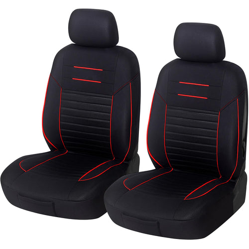 Upgrade4cars Autositzbezüge Vordersitze Schwarz Rot Universal Set aus Polyester mit roten Streifen und 8 mm Polsterung