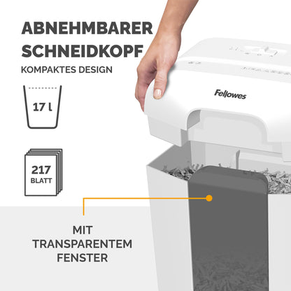 Fellowes FS-9C Aktenvernichter, Kreuzschnitt, 9 Blatt, P-4, weiss