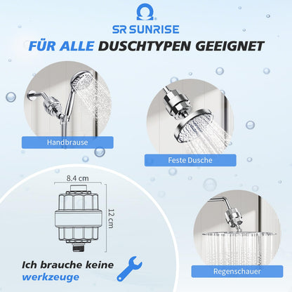 SR SUN RISE Duschfilter 20-Stufen mit 3 Filterpatronen, Chrom