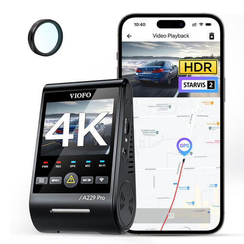 VIOFO A229 Pro Dashcam - 1-Kanal 4K STARVIS 2 HDR, schwarz, rechteckig. Zur Videoaufzeichnung der Fahrt im Fahrzeug.