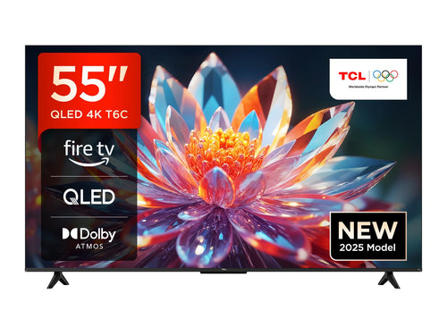 TCL 55T6C QLED 4K UHD Fernseher - 55 Zoll Fire TV. Schwarzer 55-Zoll-Flachbildschirm für brillantes 4K-Streaming und Fernsehen.