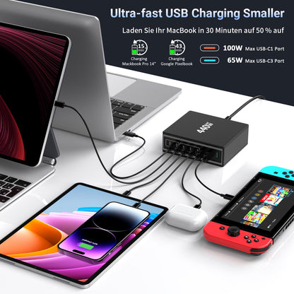 HSSNS USB-C Ladegerät 440W, 8-Port Schnellladegerät mit PD PPS
