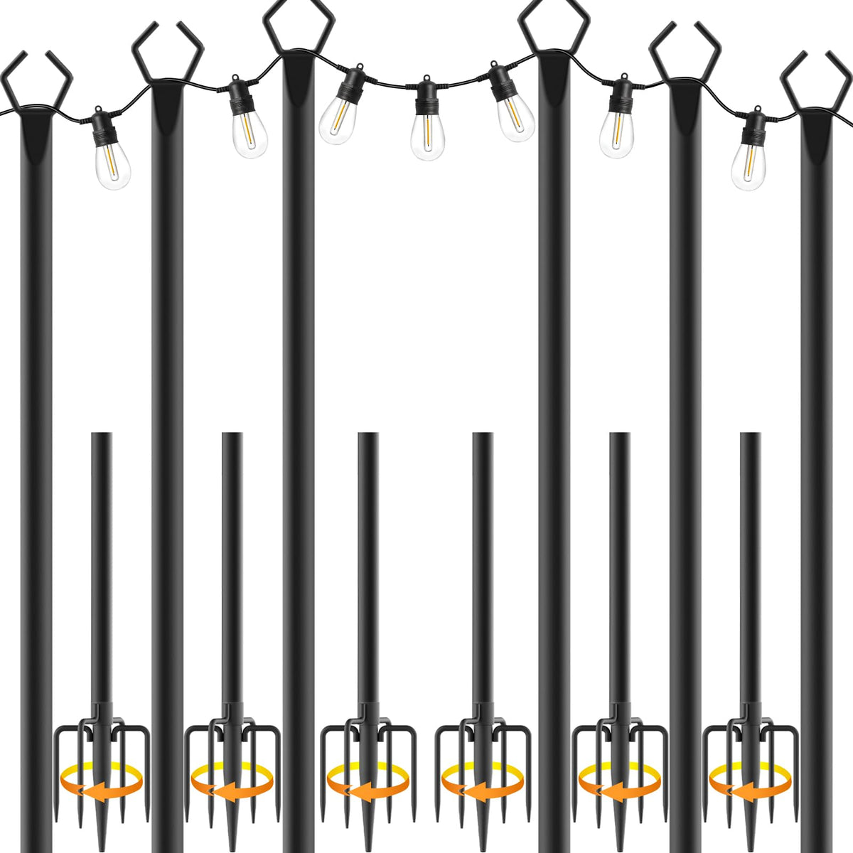 AHRLHR Lichterketten-Stangen aus Metall, 6er-Set, höhenverstellbar, V-förmiger Kopf