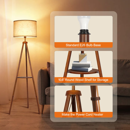 OUTON LED Stehlampe Dimmbar Dreibein Holz Regal – Braun