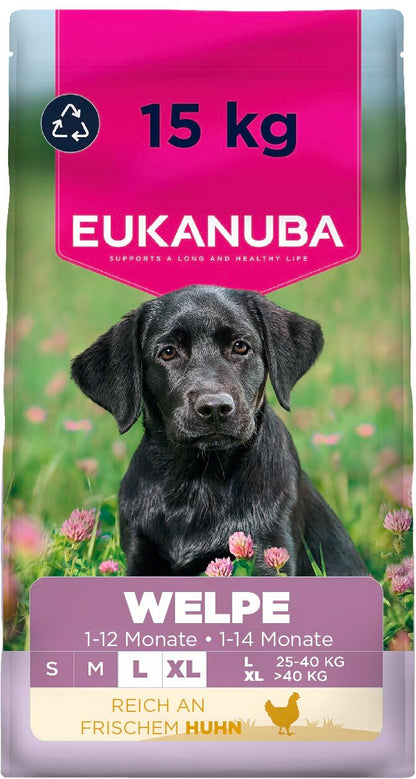 Eukanuba Welpenfutter mit Huhn, Trockenfutter für grosse Rassen, 15 kg