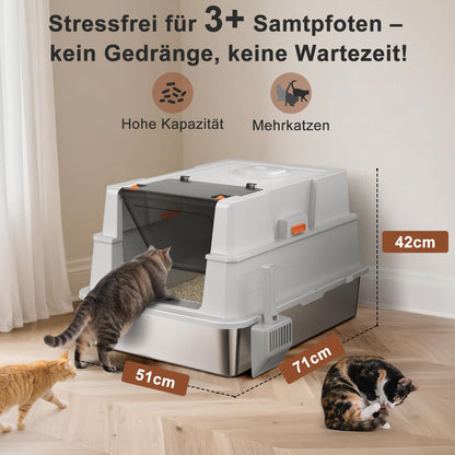 MIXJOY Katzenklo Edelstahl XXL mit Deckel, 71 x 51 x 42 cm