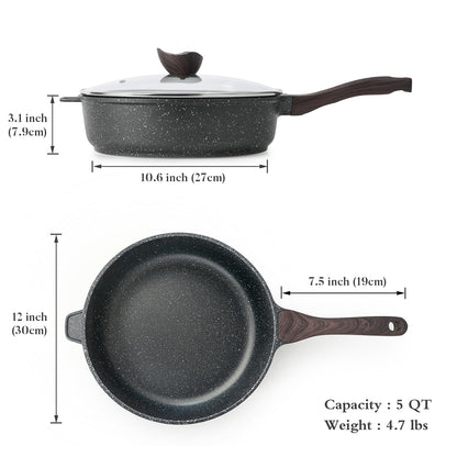 Kordisen Tiefe Bratpfanne mit Deckel 30 cm, Granitbeschichtung