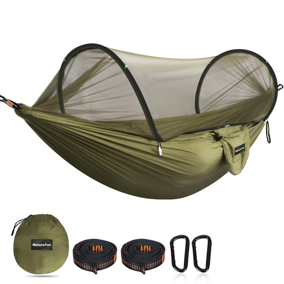 NatureFun Camping-Hängematte mit Moskitonetz, ultraleicht, 300 kg aus atmungsaktivem Fallschirm-Nylon