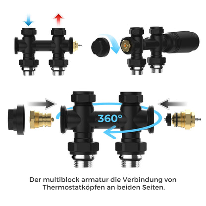 VANCOCO Multiblock Hahnblock mit Thermostat 50 mm schwarz