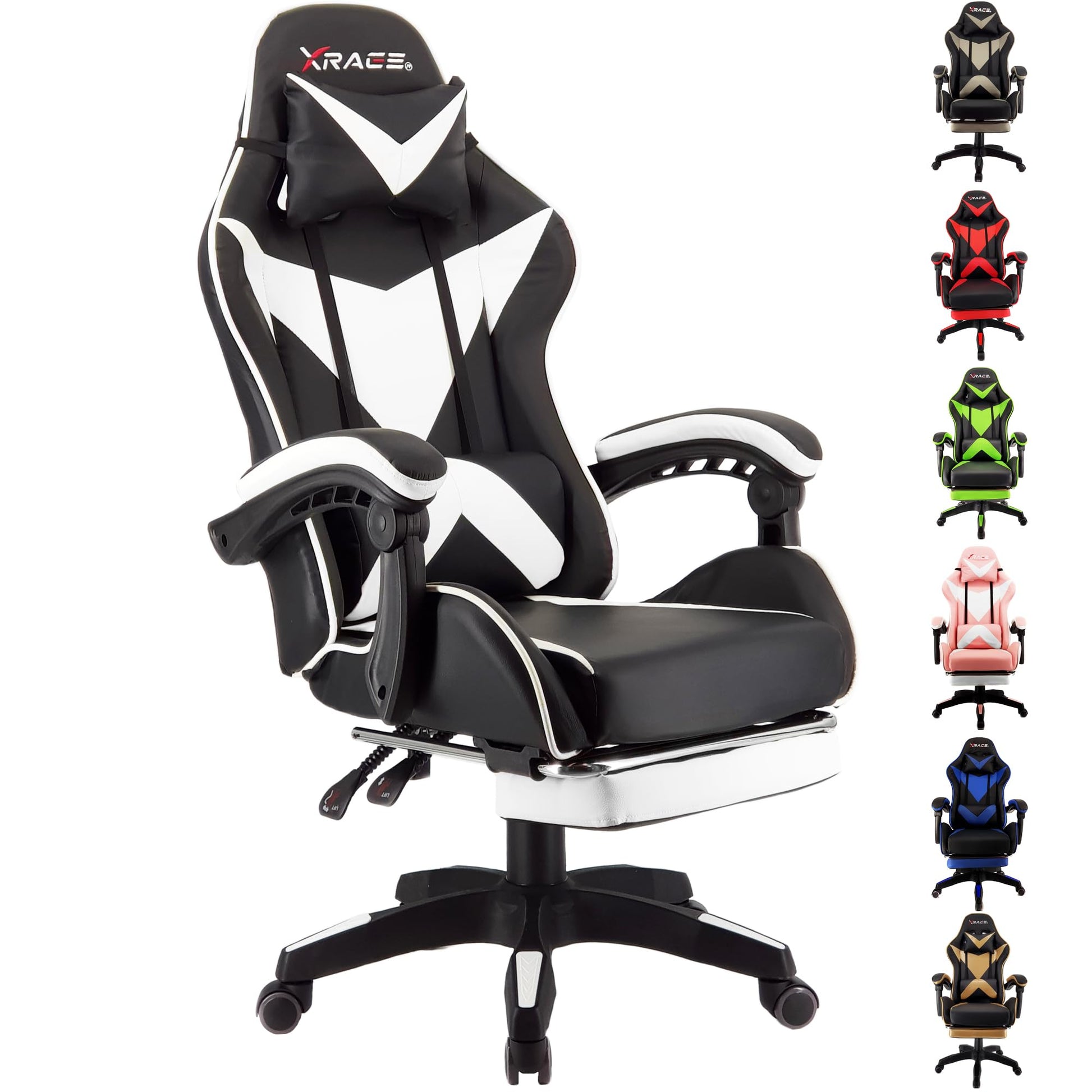 xRace Gaming Stuhl Ergonomischer Leder Drehstuhl - Weiss. Weißer, ergonomischer Gaming-Drehstuhl aus Leder für komfortables Spielen.
