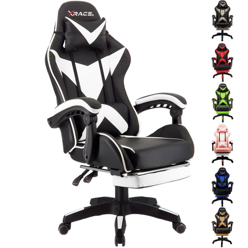 xRace Gaming Stuhl Ergonomischer Leder Drehstuhl - Weiss. Weißer, ergonomischer Gaming-Drehstuhl aus Leder für komfortables Spielen.