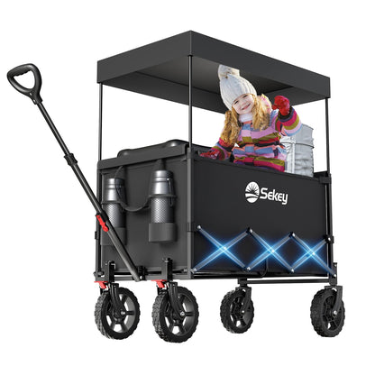 Sekey S4018 XXL Faltbarer Bollerwagen mit Dach – Schwarz für Kinder. Robuster Transportwagen mit faltbarem Verdeck.