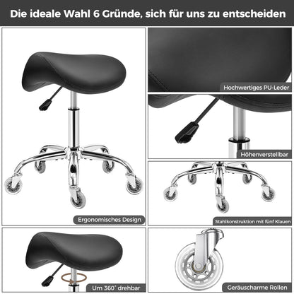 BEWISHOME Sattelhocker höhenverstellbar mit Rollen, schwarz