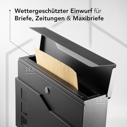 NewHabitat Wandbriefkasten Oslo Anthrazit mit Zeitungsfach und Gravur