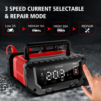 HTRC 30A Batterieladegerät 6V/12V/24V für Auto Motorrad