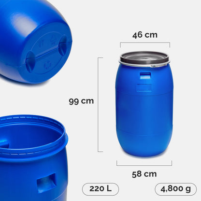 Garronda Regentonne 220 Liter mit Deckel, HDPE Weithalsfass blau