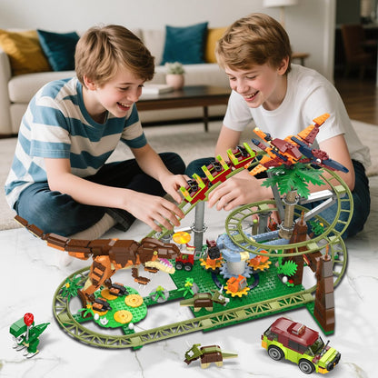 HOGOKIDS Dinosaurier Achterbahn Bausteine Set, 1222 Teile ab 8 Jahren