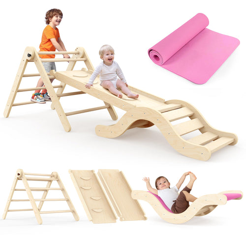Montessori 7-in-1 Klettergerüst Indoor Spielset Kleinkind: Modulare Holzkonstruktion. Fördert motorische Entwicklung & Koordination durch Klettern, Krabbeln, Rutschen.