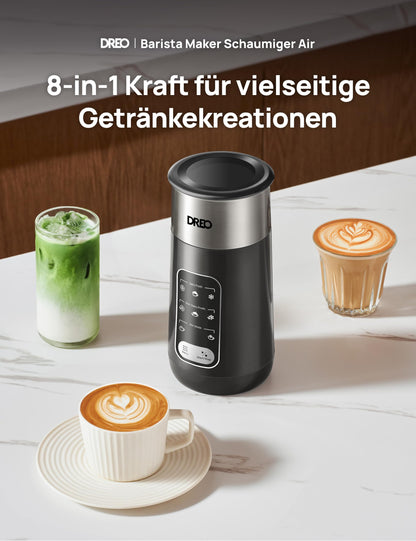 DREO Milchaufschäumer 8-in-1 elektrisch Edelstahl 270 ml Schwarz