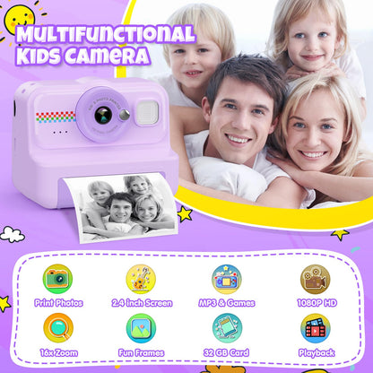 HiMont Kinderkamera Sofortbildkamera KC02 mit 32GB Karte, Violett