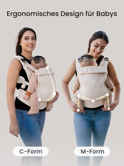 Grownsy Babytrage mit Kopfstütze, ergonomisch, 3-20 kg, Cremeweiss