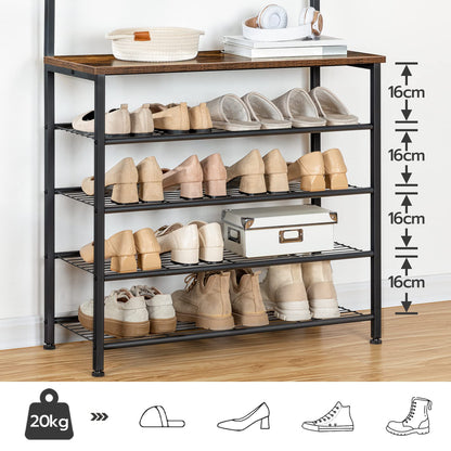 HOOBRO Garderobenständer mit Schuhregal – Dunkelbraun EBF80MT01G2