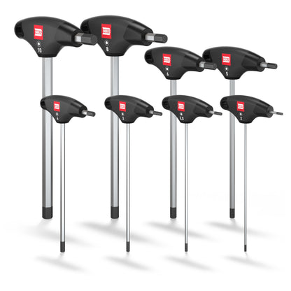 INBUS 70129 T-Griff-Schraubendreher-Set 8tlg 2–10 mm HybridTouch, extra lange Ausführung, matt verchromt