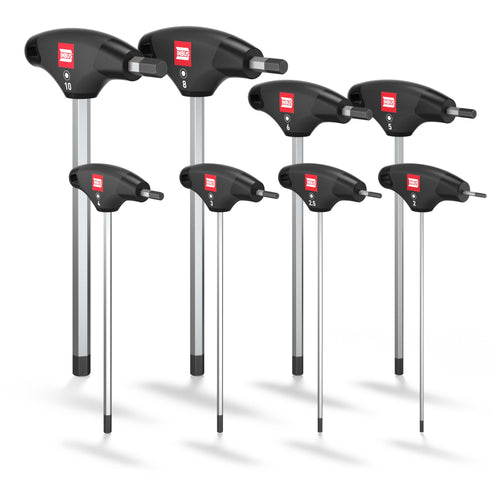 INBUS 70129 T-Griff-Schraubendreher-Set 8tlg 2–10 mm HybridTouch, extra lange Ausführung, matt verchromt