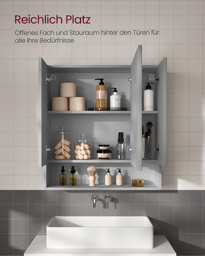 VASAGLE Kailyn Spiegelschrank – 3 Türen Taubengrau BBK129G01