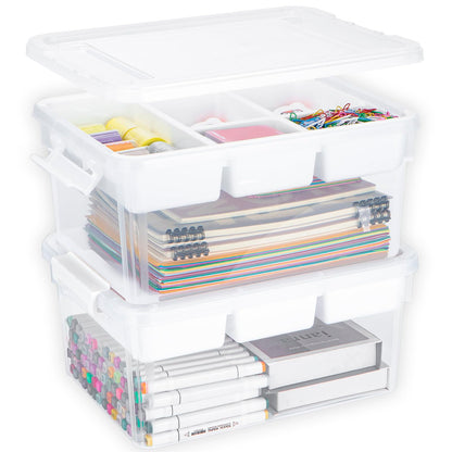 Creahaus Aufbewahrungsbox 16L mit Deckel und Tablett, 2er-Set, transparenter Kunststoff, stapelbar