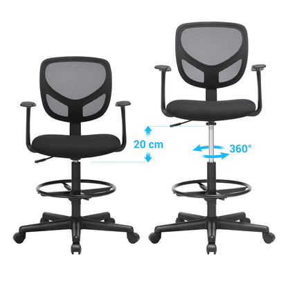 SONGMICS OBN25BK Hoher Drehstuhl - Schwarz, Sitzhöhe 55-75 cm