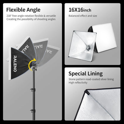 RALENO Softbox Fotostudio Set - 40x40cm LED 50W Stativ