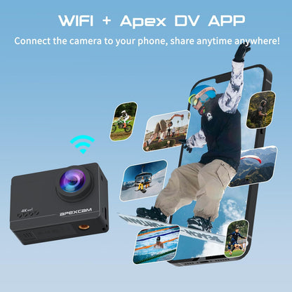 Apexcam M90 Action Cam 4K 60FPS 64MP wasserdicht mit 128GB Karte