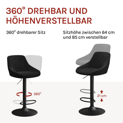 WOLTU Barhocker 2er Set - Samt, höhenverstellbar, schwarz